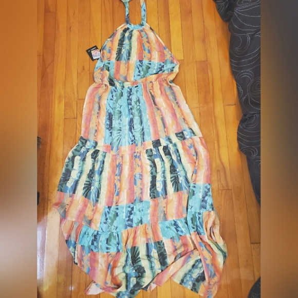 NWT O'Neill Jennifer Woven Maxi Tank Dress. Neck Tie. Backless. Tropical. Boho. - Picture 5 of 16